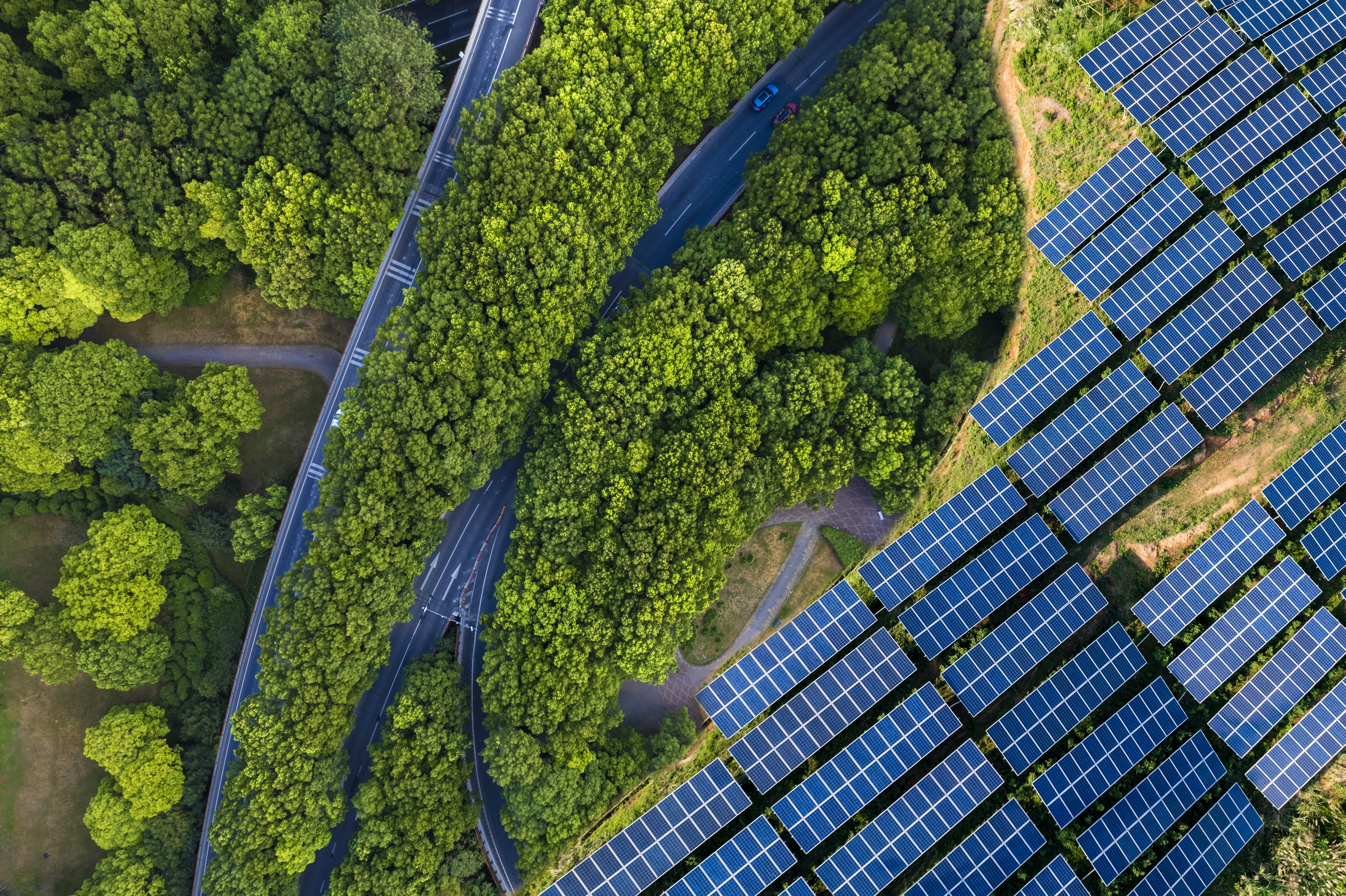 High angle view of Solar panels , agricultural landscape.